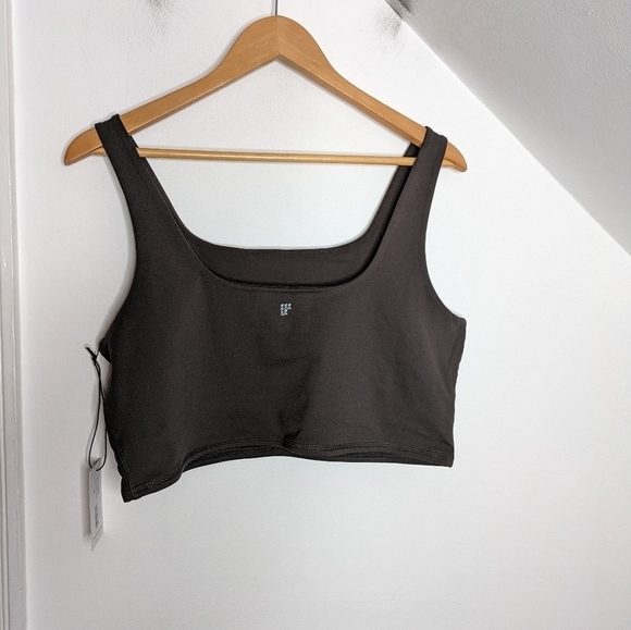 WEWOREWHAT Chocolate Black Brushed Polyester Straight Neck Crop Top NEW Size XL - Picture 4 of 5